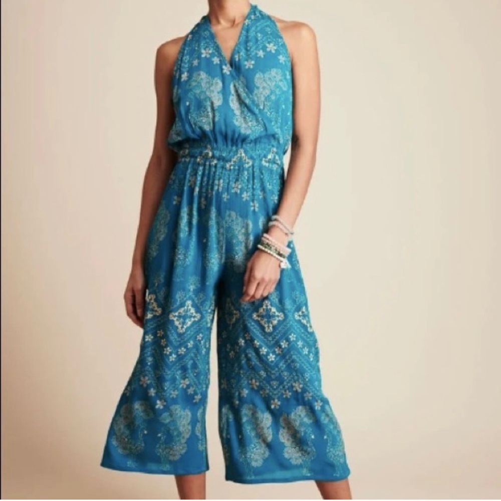Earthbound Trading Co. Turquoise & Gold Halter Top Romper Jumpsuit - XL